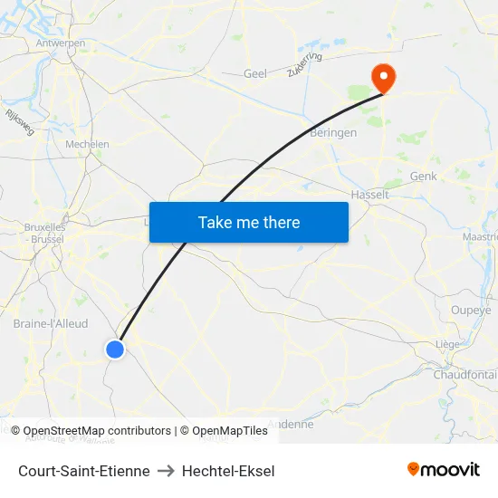 Court-Saint-Etienne to Hechtel-Eksel map