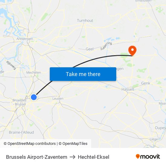 Brussels Airport-Zaventem to Hechtel-Eksel map