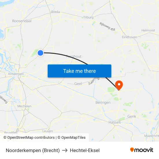 Noorderkempen (Brecht) to Hechtel-Eksel map