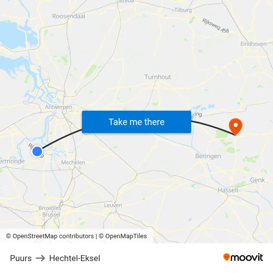 Puurs to Hechtel-Eksel map