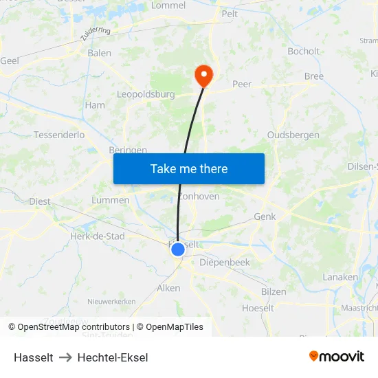 Hasselt to Hechtel-Eksel map