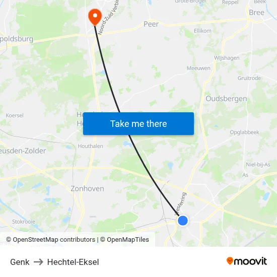 Genk to Hechtel-Eksel map