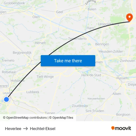 Heverlee to Hechtel-Eksel map