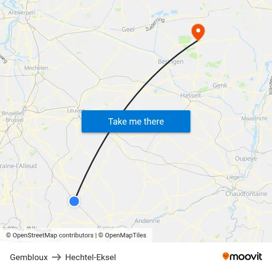 Gembloux to Hechtel-Eksel map