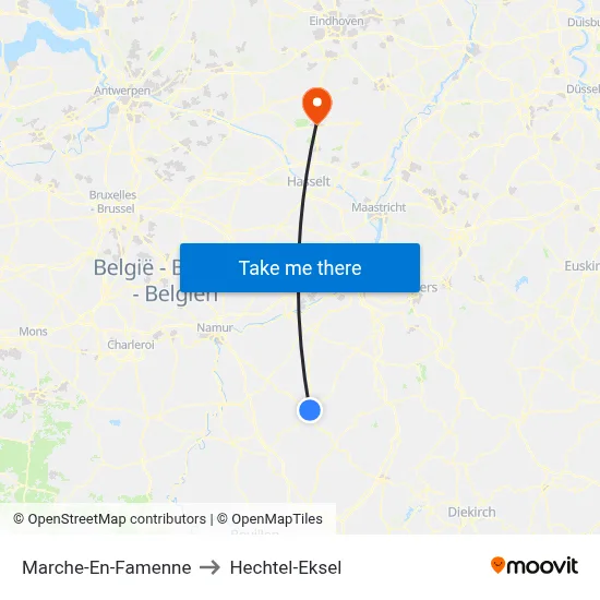 Marche-En-Famenne to Hechtel-Eksel map