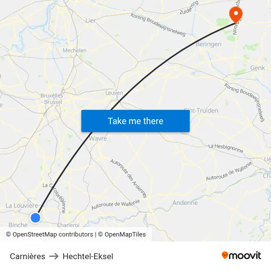 Carnières to Hechtel-Eksel map