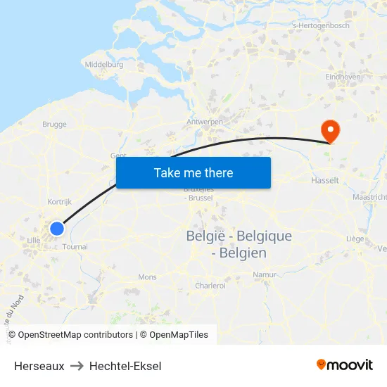 Herseaux to Hechtel-Eksel map