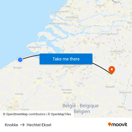 Knokke to Hechtel-Eksel map