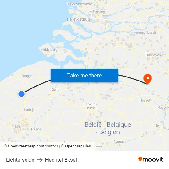 Lichtervelde to Hechtel-Eksel map