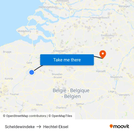Scheldewindeke to Hechtel-Eksel map
