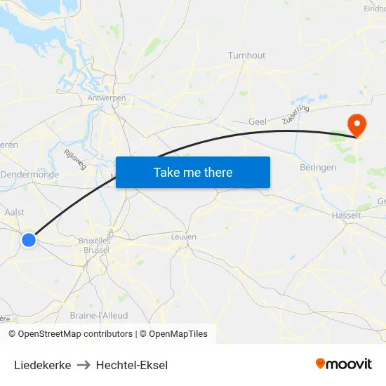 Liedekerke to Hechtel-Eksel map