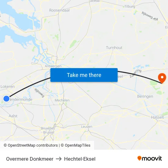 Overmere Donkmeer to Hechtel-Eksel map