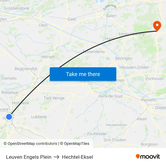 Leuven Engels Plein to Hechtel-Eksel map