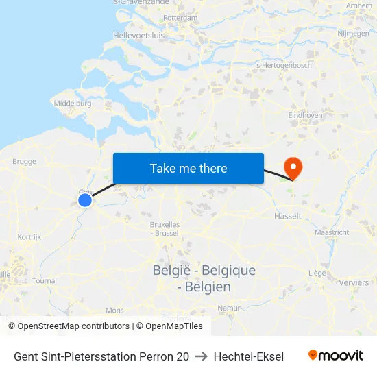 Gent Sint-Pietersstation Perron 20 to Hechtel-Eksel map