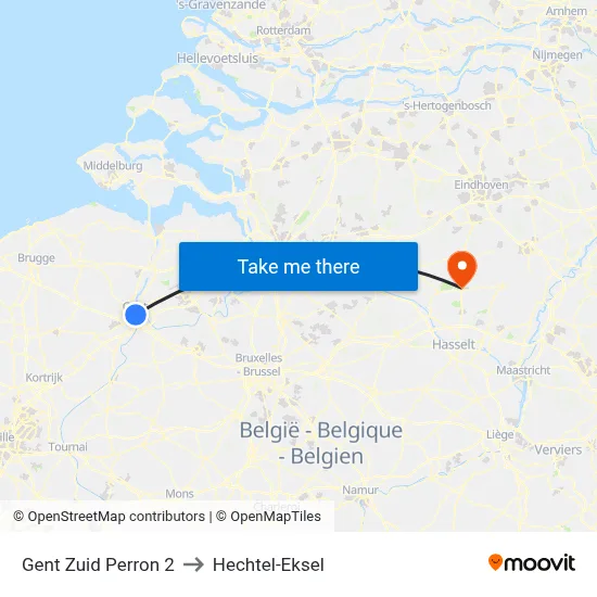 Ghent South Platform 2 to Hechtel-Eksel map