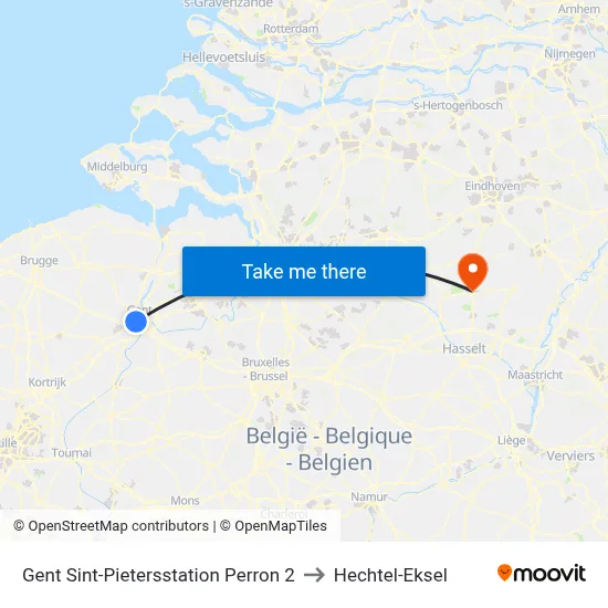 Gent Sint-Pietersstation Perron 2 to Hechtel-Eksel map