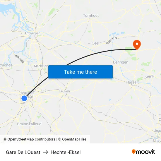 Gare De L'Ouest to Hechtel-Eksel map