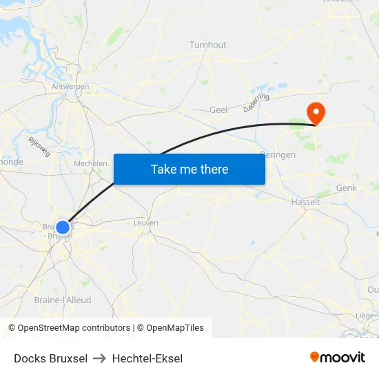 Docks Bruxsel to Hechtel-Eksel map
