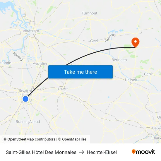 Saint-Gilles Hôtel Des Monnaies to Hechtel-Eksel map