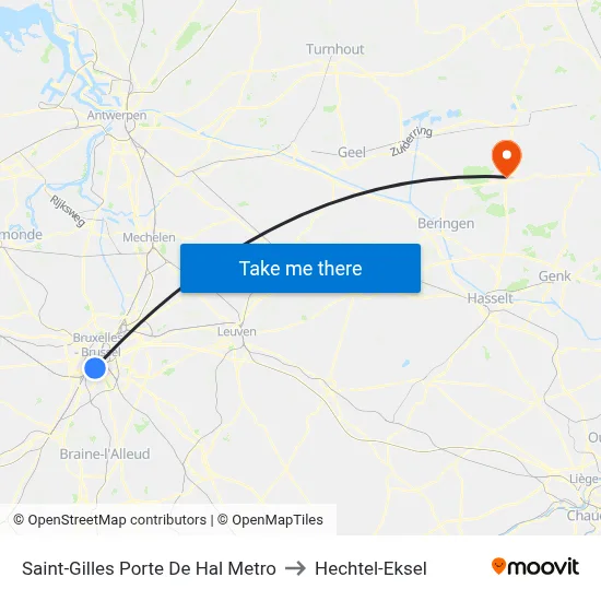 Saint-Gilles Porte De Hal Metro to Hechtel-Eksel map