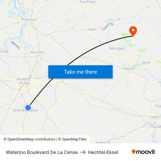 Waterloo Boulevard De La Cense to Hechtel-Eksel map