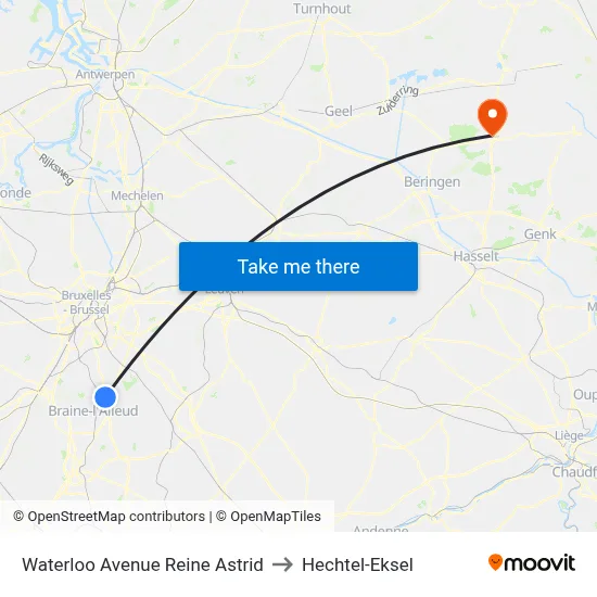 Waterloo Avenue Reine Astrid to Hechtel-Eksel map