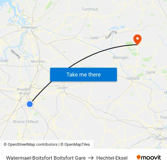 Watermael-Boitsfort Boitsfort Gare to Hechtel-Eksel map