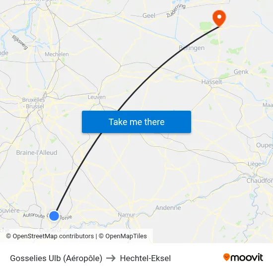 Gosselies Ulb (Aéropôle) to Hechtel-Eksel map