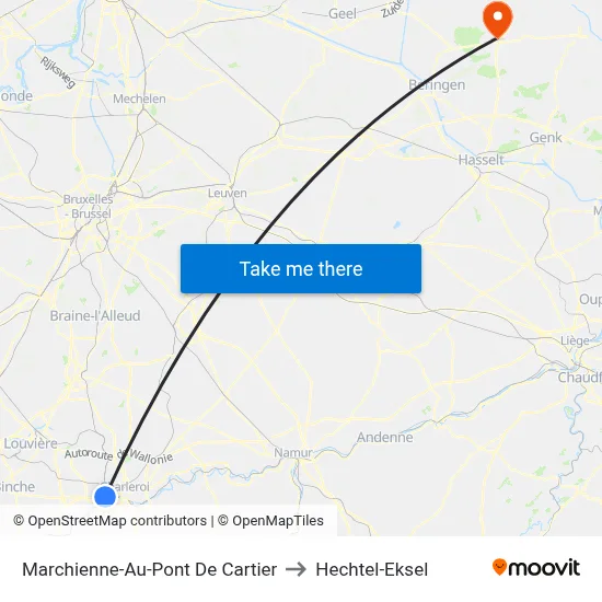 Marchienne-Au-Pont De Cartier to Hechtel-Eksel map