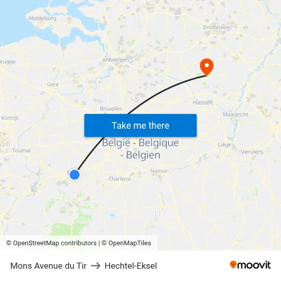 Mons Avenue du Tir to Hechtel-Eksel map