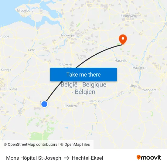 Mons Hôpital St-Joseph to Hechtel-Eksel map