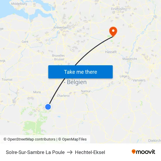 Solre-Sur-Sambre La Poule to Hechtel-Eksel map