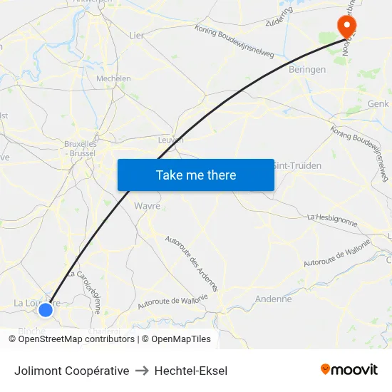 Jolimont Coopérative to Hechtel-Eksel map
