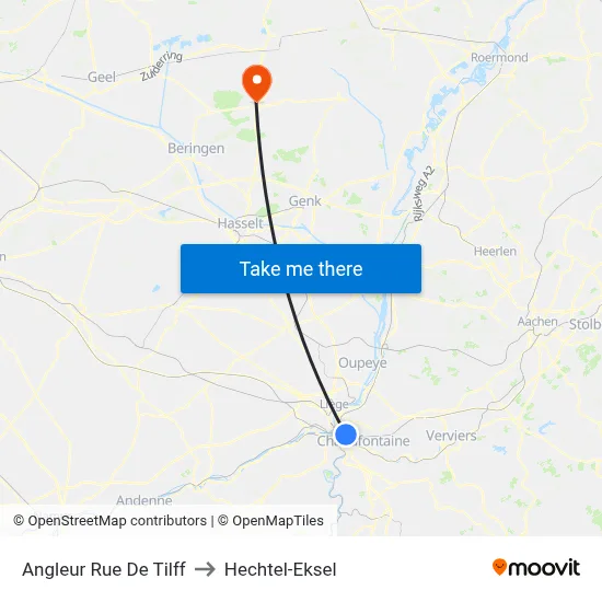 Angleur Rue De Tilff to Hechtel-Eksel map