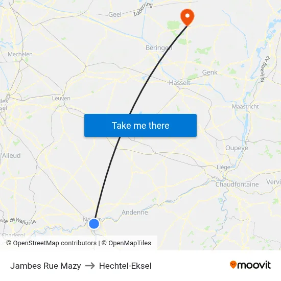 Jambes Rue Mazy to Hechtel-Eksel map