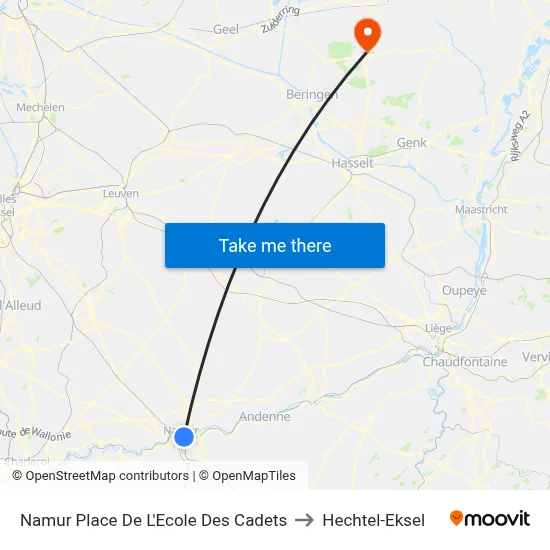 Namur Place De L'Ecole Des Cadets to Hechtel-Eksel map
