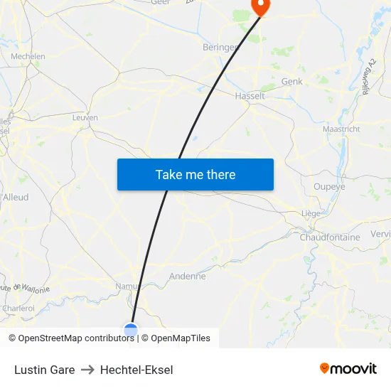 Lustin Gare to Hechtel-Eksel map