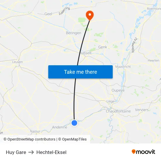 Huy Gare to Hechtel-Eksel map