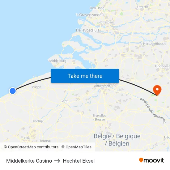 Middelkerke Casino to Hechtel-Eksel map