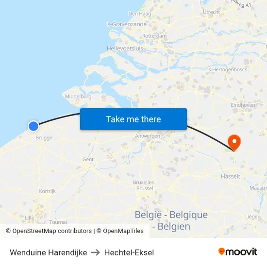 Wenduine Harendijke to Hechtel-Eksel map