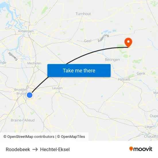 Roodebeek to Hechtel-Eksel map