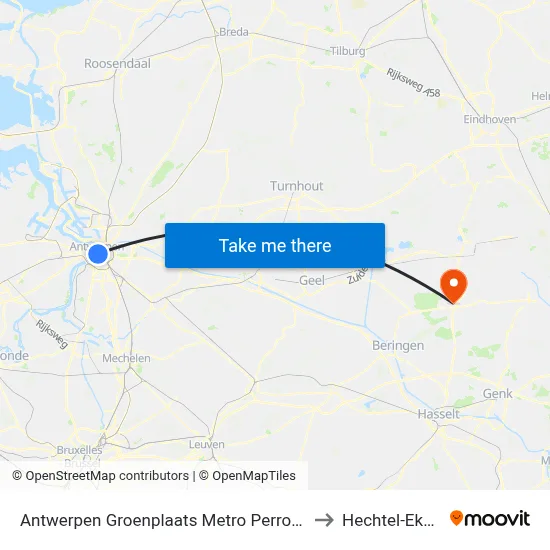 Antwerpen Groenplaats Metro Perron A to Hechtel-Eksel map