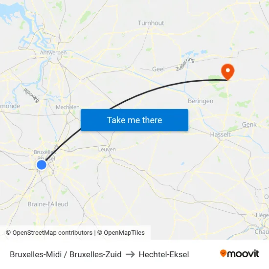 Bruxelles-Midi / Bruxelles-Zuid to Hechtel-Eksel map
