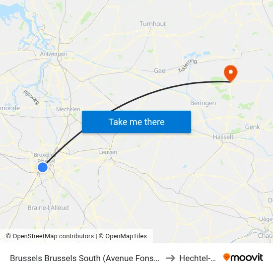 Brussels Brussels South (Avenue Fonsny/Eurolines) to Hechtel-Eksel map