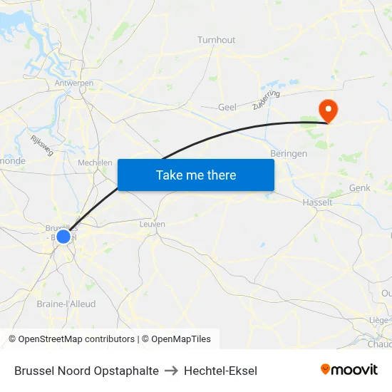 Brussel Noord Opstaphalte to Hechtel-Eksel map