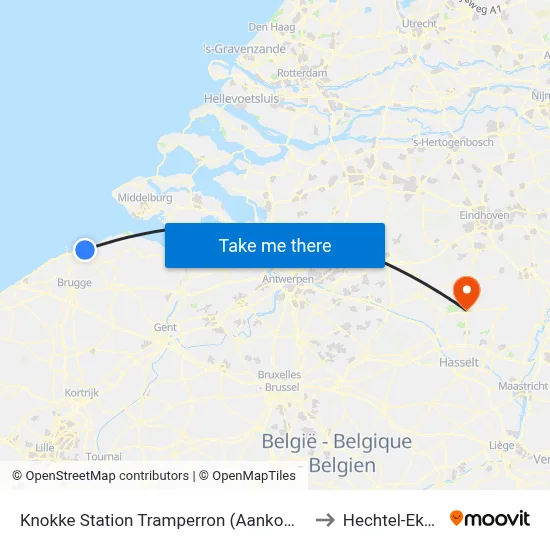 Knokke Station Tramperron (Aankomst) to Hechtel-Eksel map