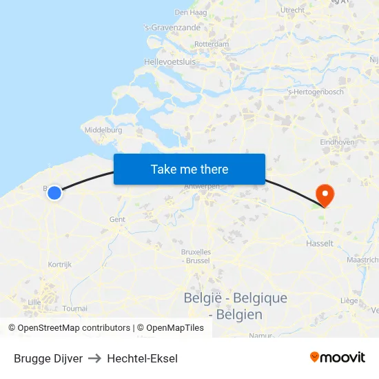 Brugge Dijver to Hechtel-Eksel map