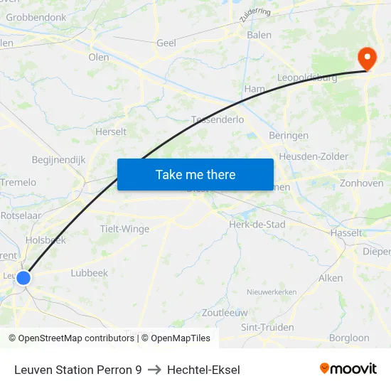 Leuven Station Perron 9 to Hechtel-Eksel map