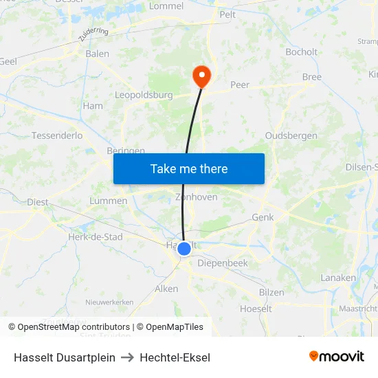 Hasselt Dusartplein to Hechtel-Eksel map