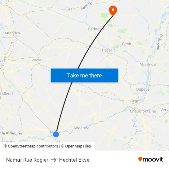 Namur Rue Rogier to Hechtel-Eksel map